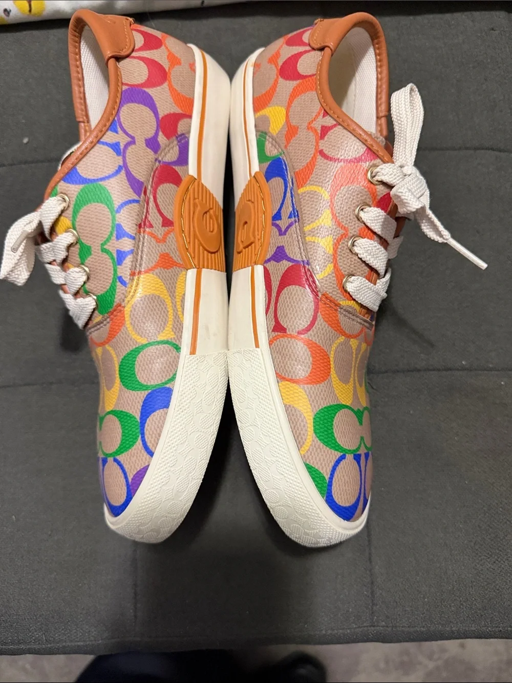 Coach Mens Rainbow Signature C Canvas Sneakers - Multicolor with Tan Trim 8.5